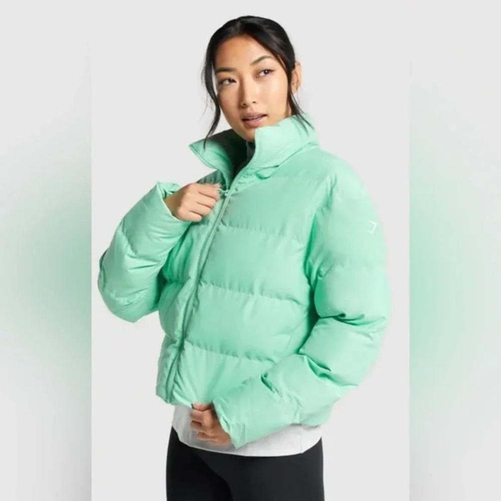 Gymshark Sz XS Mint Green Cropped Puffer Winter Coat